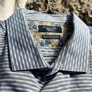blue and white penguin slim fit dress shirt